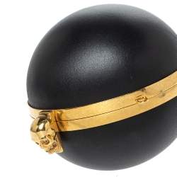 Pre Owned Alexander McQueen Black Leather Sphere Skull Ball Clutch Bag
