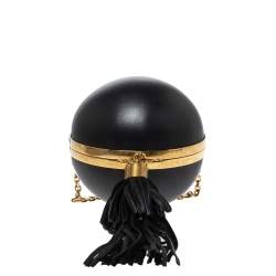 Pre Owned Alexander McQueen Black Leather Sphere Skull Ball Clutch Bag