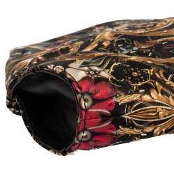 Pre Owned Alexander McQueen Multicolor Floral Print Satin and Leather Medium De Manta Clutch