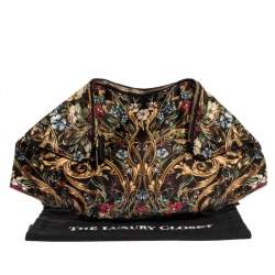 Pre Owned Alexander McQueen Multicolor Floral Print Satin and Leather Medium De Manta Clutch
