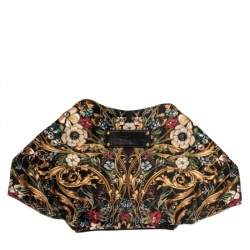 Pre Owned Alexander McQueen Multicolor Floral Print Satin and Leather Medium De Manta Clutch