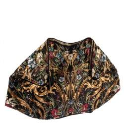 Pre Owned Alexander McQueen Multicolor Floral Print Satin and Leather Medium De Manta Clutch