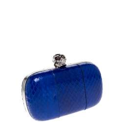 Pre Owned Alexander McQueen Royal Blue Python Skull Clutch