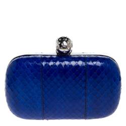 Pre Owned Alexander McQueen Royal Blue Python Skull Clutch