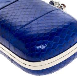 Pre Owned Alexander McQueen Royal Blue Python Skull Clutch
