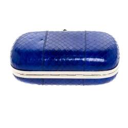 Pre Owned Alexander McQueen Royal Blue Python Skull Clutch