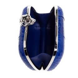Pre Owned Alexander McQueen Royal Blue Python Skull Clutch