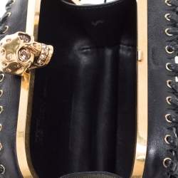 Pre Owned Alexander McQueen Black Leather Fringe Skull Box Clutch