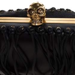 Pre Owned Alexander McQueen Black Leather Fringe Skull Box Clutch