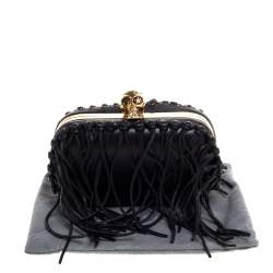 Pre Owned Alexander McQueen Black Leather Fringe Skull Box Clutch