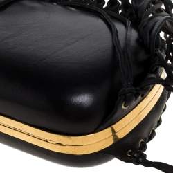 Pre Owned Alexander McQueen Black Leather Fringe Skull Box Clutch
