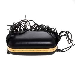 Pre Owned Alexander McQueen Black Leather Fringe Skull Box Clutch