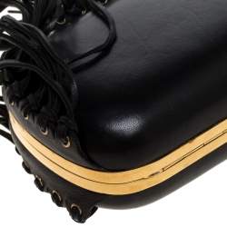 Pre Owned Alexander McQueen Black Leather Fringe Skull Box Clutch