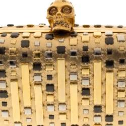 Pre Owned Alexander McQueen Metallic Gold Leather Studded Skull Box Clutch