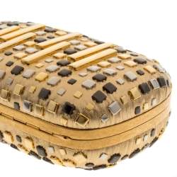 Pre Owned Alexander McQueen Metallic Gold Leather Studded Skull Box Clutch