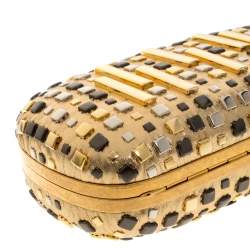 Pre Owned Alexander McQueen Metallic Gold Leather Studded Skull Box Clutch