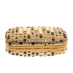 Pre Owned Alexander McQueen Metallic Gold Leather Studded Skull Box Clutch