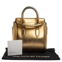 Pre Owned Alexander McQueen Metallic Gold Leather Mini Heroine Bag