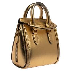 Pre Owned Alexander McQueen Metallic Gold Leather Mini Heroine Bag