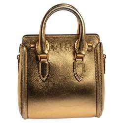 Pre Owned Alexander McQueen Metallic Gold Leather Mini Heroine Bag