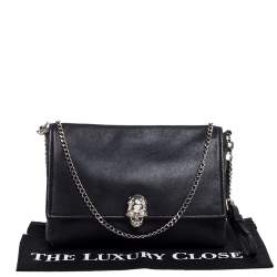 Pre Owned Alexander McQueen Black Leather Skull  Flap Chain Clutch