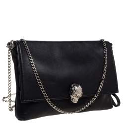 Pre Owned Alexander McQueen Black Leather Skull  Flap Chain Clutch