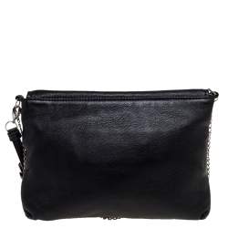 Pre Owned Alexander McQueen Black Leather Skull  Flap Chain Clutch