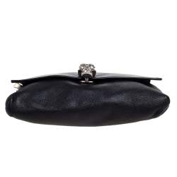 Pre Owned Alexander McQueen Black Leather Skull  Flap Chain Clutch