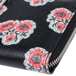 Pre Owned Alexander McQueen Black/Red Floral Print Leather Zip Around Continental Wallet