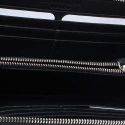 Pre Owned Alexander McQueen Black/Red Floral Print Leather Zip Around Continental Wallet