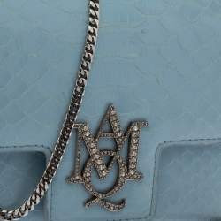 Pre Owned Alexander McQueen Powder Blue Python Mini Insignia Chain Bag