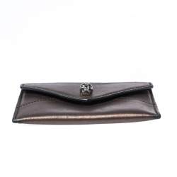 Pre Owned Alexander McQueen Metallic Brown Leather Skull Card Holder