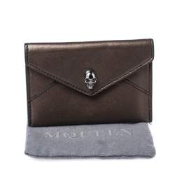 Pre Owned Alexander McQueen Metallic Brown Leather Skull Card Holder