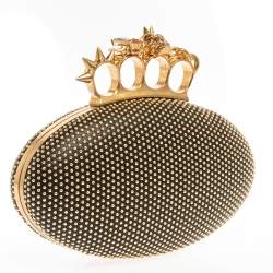 Pre Owned Alexander McQueen Black Leather Studded Knuckle Duster Clutch