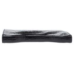 Pre Owned Alexander McQueen Black Croc Embossed Patent Leather Squeeze It Clutch 