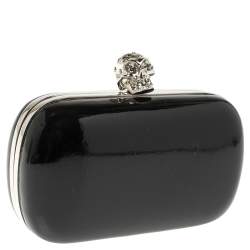 Pre Owned Alexander McQueen Black Patent Leather Skull Box Clutch