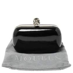 Pre Owned Alexander McQueen Black Patent Leather Skull Box Clutch