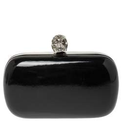 Pre Owned Alexander McQueen Black Patent Leather Skull Box Clutch