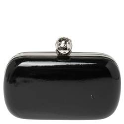 Pre Owned Alexander McQueen Black Patent Leather Skull Box Clutch