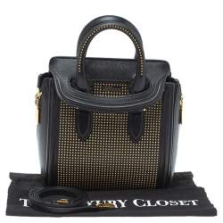 Pre Owned حقيبة أليكساندر ماكوين ميني هيوين مرصعة كريستال جلد سوداء