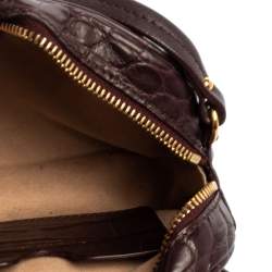 Pre Owned حقيبة أليكساندر ماكوين جلد نقشة التمساح عنابي