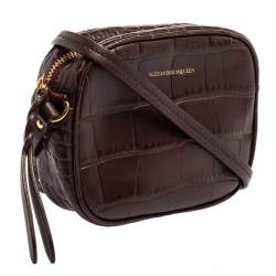 Pre Owned حقيبة أليكساندر ماكوين جلد نقشة التمساح عنابي