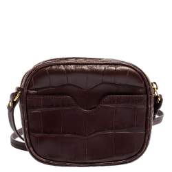 Pre Owned حقيبة أليكساندر ماكوين جلد نقشة التمساح عنابي