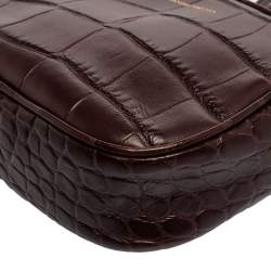 Pre Owned حقيبة أليكساندر ماكوين جلد نقشة التمساح عنابي