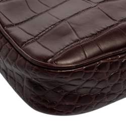 Pre Owned حقيبة أليكساندر ماكوين جلد نقشة التمساح عنابي