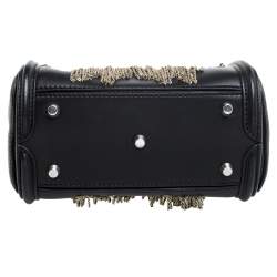 Pre Owned Alexander McQueen Black Leather Mini Fringed Heroine Bag
