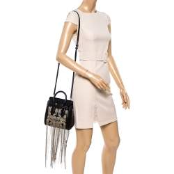 Pre Owned Alexander McQueen Black Leather Mini Fringed Heroine Bag