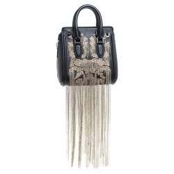 Pre Owned Alexander McQueen Black Leather Mini Fringed Heroine Bag