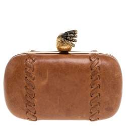 Pre Owned Alexander McQueen Brown Leather Skull Box Clutch
