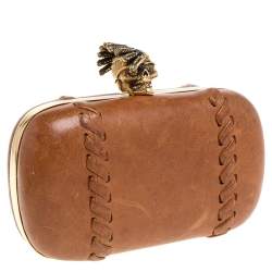 Pre Owned Alexander McQueen Brown Leather Skull Box Clutch